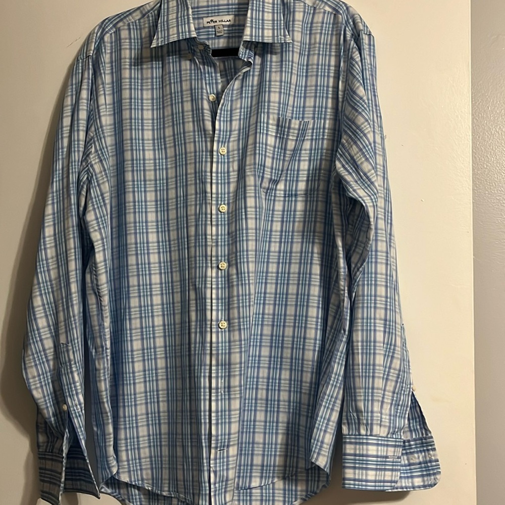 Peter Millar Shirt Mens L Blue White Summer Comfort Button Down Lightweight